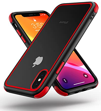 MobNano Case Compatible with iPhone X, iPhone XS, 360 Degree Shockproof Pro Anti-Scratch Transparent PC/TPU Silicone Case for iPhone X XS - Black/Red