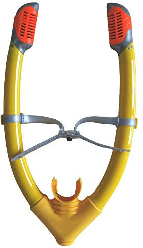 Sweam – Doppelter Schnorchel zum Schwimmen mit 2 Tops, Neon-Rippe – Mundstück und Riemen aus Silikon (gelb)