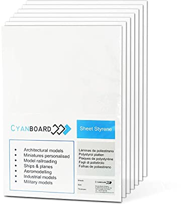 Cyanboard, Polystyrol Platten PS Platten Weiss. Kunststoff Hart-Platten für Modellbau/Basteln. (A4 (297x210mm) x 2mm x 6 einheiten)