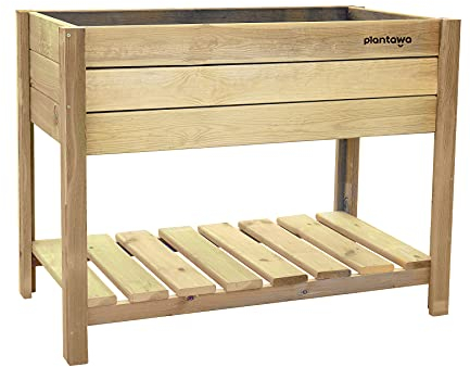PLANTAWA Mesa de Cultivo Terra 100, Mesa Rectangular para Jardín Balcón y Terraza, Huerto Urbano de Madera 76 x 98 x 56 cm