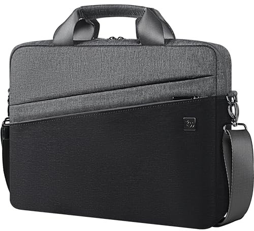 DOMISO 17 Pouces Imperméable Sacoche de Protection Ordinateur Portable Sac à Bandoulière Serviette pour 17-17.3 Notebook/Dell/Lenovo/Acer/HP/MSI/ASUS, Noir & Gris Foncé