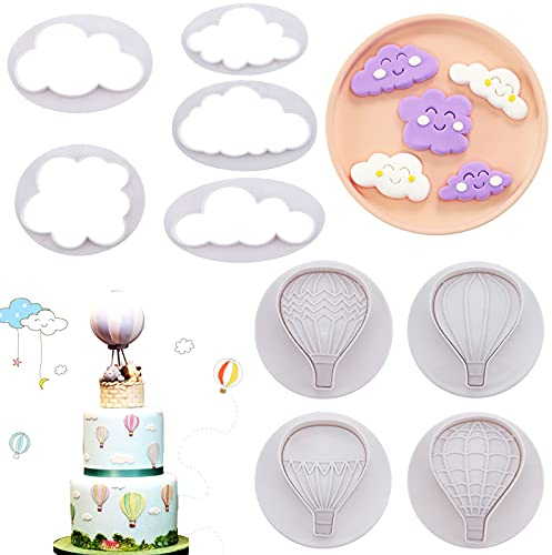 9 Pcs Balloons and Cloud Cake Decoration Fondant Mold Set Hot Air Balloon Cookie Cutters for Chocolate Candy Baking Pastry Cookie Sugar Craft