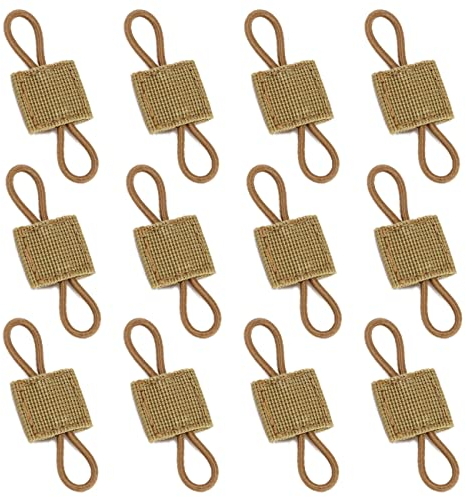 12 Stück Tactical Rucksack Weste Molle System Zubehör, Outdoor Werkzeug Taktische Weste Gurtband mit Schnalle, Tactical Bindung Retainer für Antenne Stick Rohr, Molle Bandschnalle Zubehör Khaki
