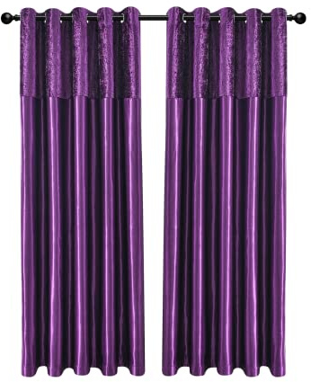 CHARKHAH Crushed Velvet Faux Silk Curtains for Bedroom Living Room Elegant and Silky Blackout Fabric Pair of Fully Lined Door Curtain with Eyelet Rings (Purple, 66 Wide x 54 Drop)