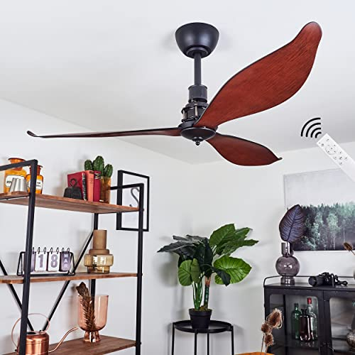 Deckenventilator Torgnes, Ventilator aus Metall in Schwarz/Holzoptik/Braun, (Ø 130 cm), mit Rechts-/Linksrotation (Auf- u. Abwind) für Sommer und Winter, Fernbedienung u. Timer