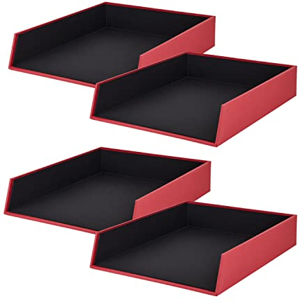 Rössler Papier 1335452360-4 - S.O.H.O Ablagekorb für DIN A4, Rot, 4 Stück, Ablagefächer stapelbar, Briefablage 26 x 6 x 32 cm