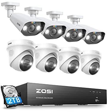 ZOSI 4K Überwachungskamera Set Aussen, 8X 8MP IP PoE Dome & Bullet Kamera und 8CH 2TB HDD NVR für 24/7 Aufzeichnung, 2-Wege Audio, Personenerkennung, Spotlight Alarm, Farb Nachtsicht