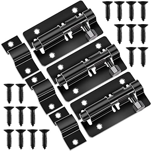 Door Lock Bolts Gate Bolt 3Pcs (3'') 75mm Heavy Duty Door Security Bolts Barrel Slide Latch Lock Stainless Steel Garden with Screws for Bathroom Shed Door Yard Garage Gates (Black)