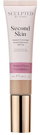 Second Skin Matte Liquid Face Foundation from Sculpted by Aimee - 32ml Buildable, Medium Coverage Foundation with Matte Finish, Hyaluronic Acid, Collagen Boosting Formula, SPF 50, (Medium Beige 4.75)