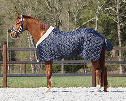 QHP Stalldecke Classy 100 g Kunstfellkragen (135 cm, Navy)