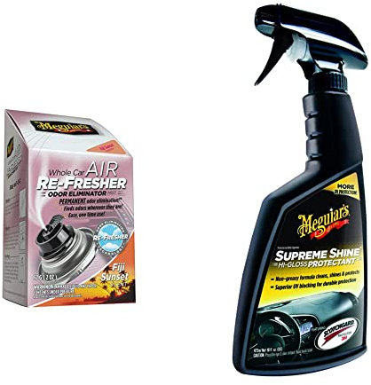 MEGUIAR'S Éliminateur d'Odeur - Désodorisant Voiture Senteur Fiji Spray pulvérisateur Aérosol 59ml G201502EU & G4016EU Supreme Shine Plastiques Intérieurs - 473 ml