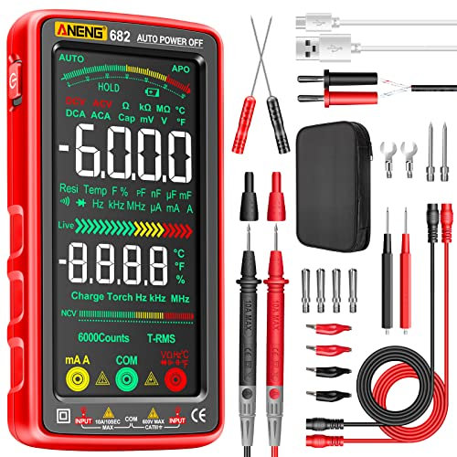 ANENG Digital TRMS Auto-ranging Color LCD Smart Rechargeable Multimeter Measures DC/AC Current, Voltage, Resistance, Continuity, Capacitance, Temperature, NCV