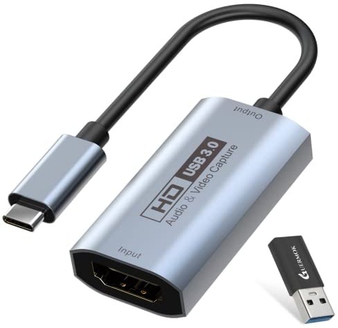 GUERMOK Videoaufzeichnungskarte, USB3.0 HDMI zu USBC Aufzeichnungskarte, 4K Full 1080P60FPS Aufzeichnungsgeräte für Gaming Live-Streaming Video Recorder, für PC Mac OS System OBS PS4 Switch (Grau)
