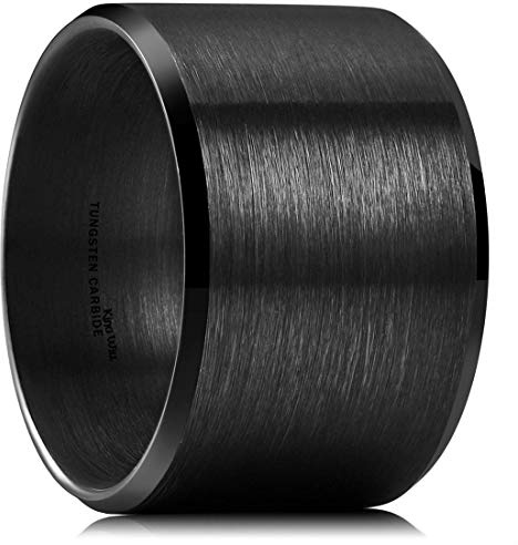 King Will BASIC Men Wedding Black Tungsten Ring 15mm Matte Finish Beveled Polished Edge Comfort Fit 9