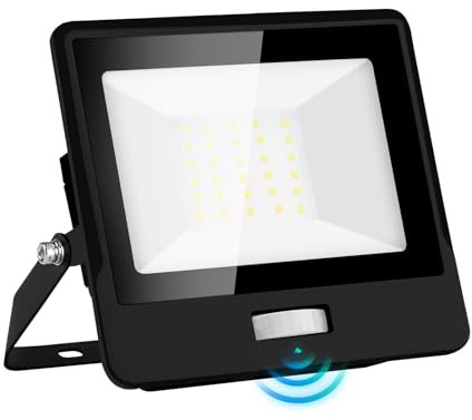 HARPER LIVING PIR Outdoor Floodlight, IP65 Waterproof LED, 6500K Cool White, 30W Security Lights with Motion Sensor, Super Bright 2500 Lumen, Perfect for Garage Garden Pathway
