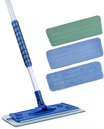 Silva Hochwertiges Mikrofaser Wischbezug Mopp Set | 360° Drehgelenk | Wischmop mit Teleskopstiel | Bodenwischer Stahlstiel 156 cm | Wischmopp mit Soft Touch Griff (Mikrofasermopp-Set 3 in 1)