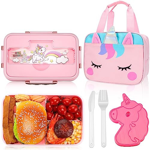 Dandat Unicorn Lunch Bag Lunch Box Unicorn Ice Pack for Girls Toddler Set Bento Box for Daycare Kids Insulated Lunch Bag Lunch Box with 3 Compartment Reusable Unicorn Ice Pack for School Daycare Lunch