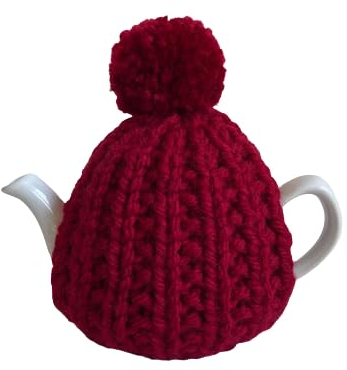 Small Red Knitted Tea Cosy with Pompom, Fits 1-2 Cup teapot