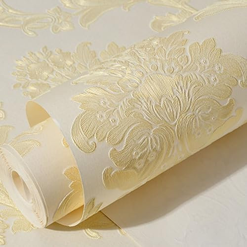 Papier peint 3D en trois dimensions finement pressé pour salon, chambre à coucher, arrière-plan TV, papier peint autocollant mural (0,53 m x 10 m, beige)