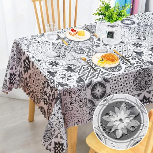Tischdecke Abwaschbar Rechteckig Boho Garten Tischdecken für Draußen Böhmische Fleckschutz Tischwäsche Wasserdicht Tischtuch für Esszimmer, Küche, Party, Hochzeiten oder Haushalt 110x140cm