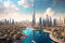 adrium Acryl-Bild 50 x 30 cm: Skyline von Dubai mit Wolkenkratzern und Booten, Vereinigte Arabische Emirate (205665676)