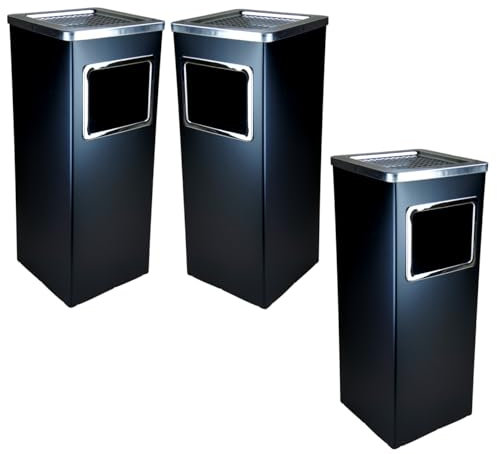 3er Set Standaschenbecher außen mit Inneneimer | 61,5 x 23 x 23 cm Outdoor Standascher mit Abfalleimer für draußen und drinnen | rechteckiger Aschenbecher in schwarz freistehend für Außenbereich