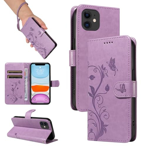 SRISHP Cover per iPhone 12 Mini, Magnetica Cover a Libro con Slot per Schede, Custodia in PU Pelle Portafoglio per iPhone 12 Mini, Viola