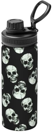 EVIUS Bouteille d'eau portable avec motif tête de mort noire, bouilloire isotherme de voyage, tasse à thé de camping, bouilloire isotherme de sport de 532 ml. Pour vélo, fitness, yoga, randonnée, etc.