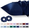 Vielit Lot de 2 Taies Oreiller Satin 50x75cm pour Les Cheveux et La Peau, Plus Douces Que Les Taies d Oreiller en Soie, Marine Bleu Enveloppe et 2 chouchous