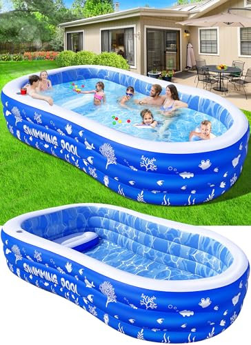 Inflatable Swimming Pool with Seats, Oversized Thickened Blow Up Pool,Family Swimming Pool|Backyard Pool for Kids and Adults,116x66x24'' Above Ground Pool,Large Kiddie Pool for Toddlers,Outdoor