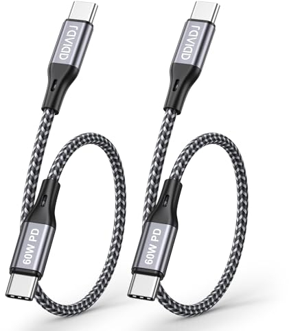 RAVIAD Cavo USB C USB C [2Pezzi 30CM], 60W Cavo USB Type-C PD 3A Ricarica Rapida Nylon Intrecciato Cavo iPhone 15 per iPhone 16 15 Pro Max, Samsung Galaxy S23 S22 S21 S20 A12 A53 Note 20, Google Pixel