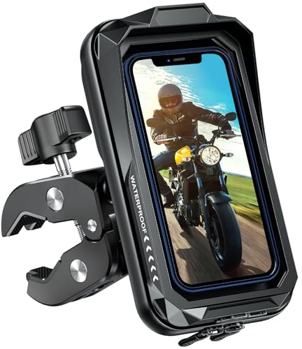 BTNEEU Support Telephone Moto Etanche 360° Rotation Support Smartphone Moto Anti Vibration Support Téléphone Scooter avec Ecran Tactile Porte Moto Retroviseur pour Téléphone Jusqu'à 7,0 (Noir C)