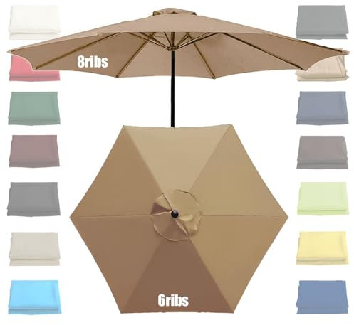 Toldo De Recambio De Sombrilla (200cm/6 Varillas, 270cm/6 Varillas, 300cm/6 Varillas, 270cm/8 Varillas, 300cm/8 Varillas) Cubierta De Sombrilla De Tela De Repuest Para Piscina, Terrazas, Sombrilla En