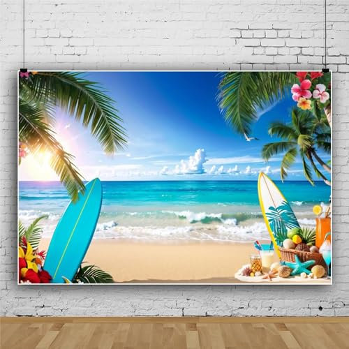 Leowefowa Fotohintergrund, für Sommer, Strand, Fotografie, Sommer, Surfbrett, Hawaii, Strand, Party, Hintergrund, tropischer Baum, Meer, blauer Himmel, Ozean, Party, Banner, Dekoration, Fotozubehör,