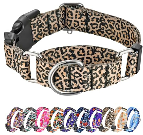 Hikiko Martingale Halsband für Hunde, klassisches Leoparden-Hundehalsband für kleine, mittelgroße und große Hunde, langlebig, ausbruchsicher, Hundehalsbänder (Leopardenmuster, Größe L)