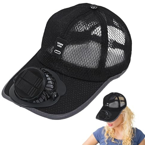 LearnLyrics Trucker Sun Fan Hat - Uv Protection Beach Hat, Running Sun Fan Hat | Rechargeable Trucker Breathable Sun Hat, Running Sports Portable Beach Fan Hat for Camping, Cycling, Running Black