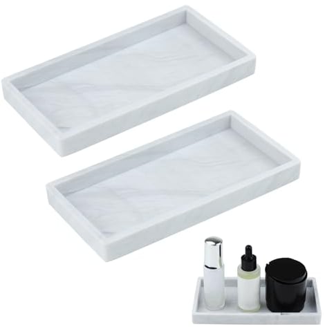 SHBAOCH Badezimmer Tablett, 2 Stück Deko Tablett Weiß Silikon, Badezimmer Aufbewahrungstablett für Seife Handtuch Parfümhalter Kerzen Handtuch(20x10CM)
