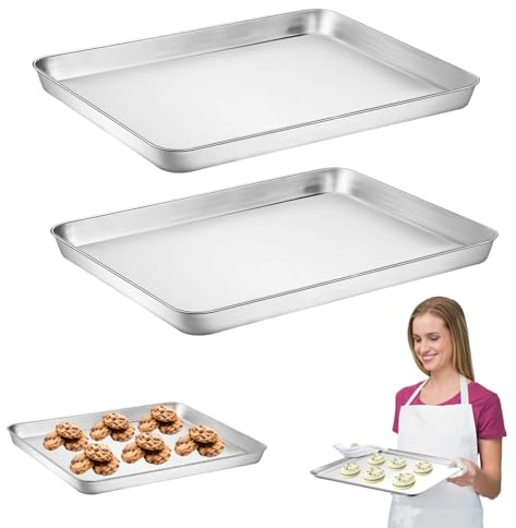 Ksvaye 2 Piezas Bandeja Horno Universal 23 * 17 * 2.5CM Bandeja Horno Acero Inoxidable Bandeja Horno Rectangular para Hornear Cocina, Apta para Lavavajillas