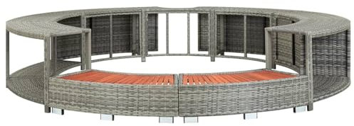 Gecheer Bordo,per Vasca,da Spa,in Polyrattan,Grigio,e Legno,Φ 203 cm,Bordo per Vasca da Esterno in Polyrattan