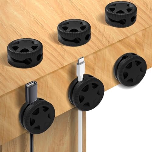 shinfly 6 Stück Kabelhalter Kabelclips Verstellbare Kabel Organizer Kabelmanagement Selbstklebend Kabelhalter für Schreibtisch, Nachttisch, Ladekabeln, HDMI, USB, Audiokabel, Schwarz
