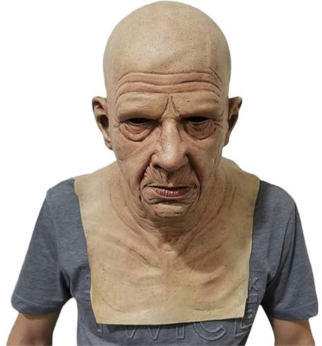 Qianderer Halloween-Latex-Vollkopf-Gesichtsmaske, alter Mann, realistische Latex-Kopfbedeckung mit Perücke, Halloween, Cosplay, Party-Werkzeug für Erwachsene, 40 x 37 cm (Stil 3)