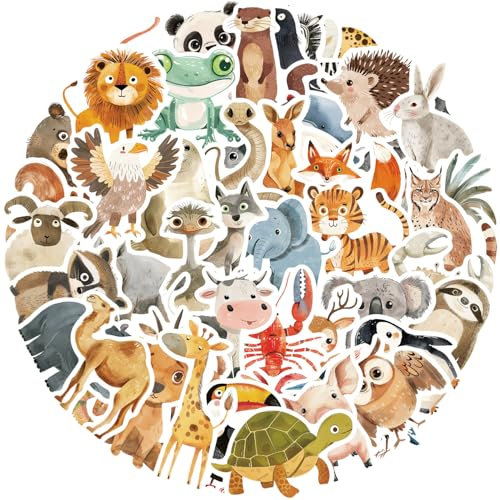 Bric Dodo 50 Stück Zeichnen von Tieren Aufkleber Auto Laptop Telefon Gitarre Skateboard Motorrad Fahrrad Tiere Stickers Set Vinyl Wasserdicht Aesthetic Aufkleber für Jugendliche Kinder Erwachsene
