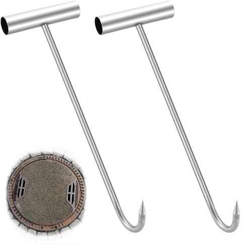 QWORK® 2pcs 30cm Channel Lid Lifter Hooks for Sewer Lid Stainless Steel Sewer Lid Lifter