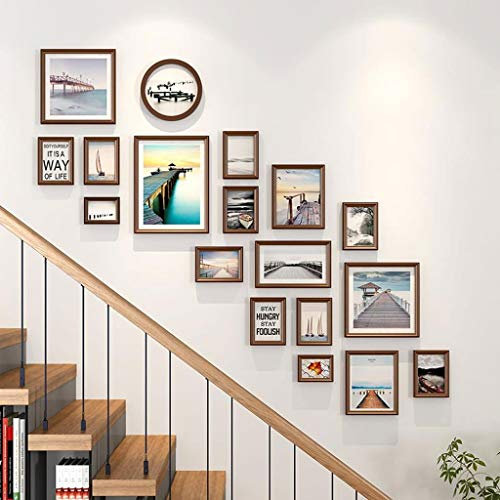 Kit de 18 Marcos de Fotos de Madera para escaleras, Marcos de Fotos de Collage, decoración de Pared para escaleras y hogar
