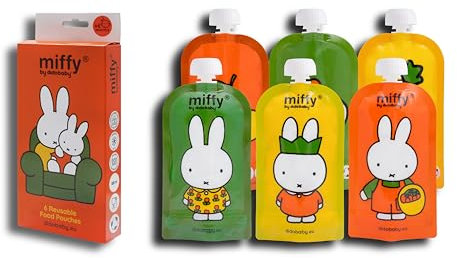 MIFFY x DIDOBABY (Pack 6) Gourdes Réutilisables Aliments Bébé- Gourdes de Fruits pour Bébé - Taille Idéale Débutants - Moins Gaspillage Alimentaire - Double Verrouillage Anti-Fuite