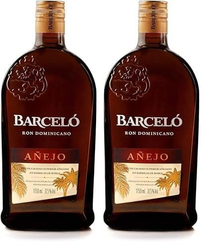 Ron Barceló Añejo, Botella de Ron Dominicano, Añejado en Barricas de Roble, botella de 1750 ml (Paquete de 2)