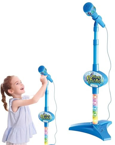 Kindermikrofon mit Ständer, Kleinkindmikrofon, Spielzeugmikrofon mit verstellbarem Ständer, Karaoke-Maschine, Mikrofon, Musikspielzeug mit blinkenden Bühnenlichtern für oder Mädchen im Alter von 3 Jah
