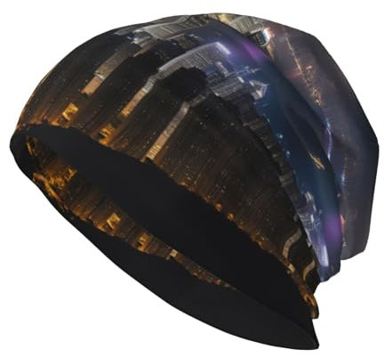 Aerial Night of View - Gorro de punto de doble capa con estampado de Hong Kong, transpirable, ligero y de moda, unisex, color negro, Negro -, talla única