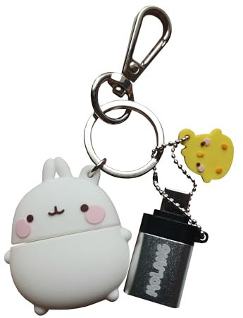 WONDEE Molang 2 in 1 Schlüsselanhänger + USB und USB C Stick Lustig 32gb, Molang Figuren mit zusätzlichem USBC Adapter- Geschenke Cute und Kawai USB Stick Tier