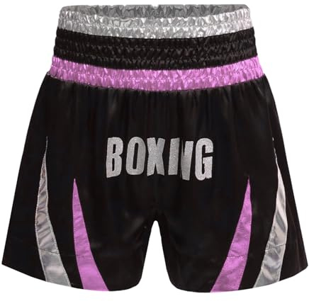 dPois Pantaloncini Muay Thai MMA Kick Boxing Bambino Ragazzo Pantaloncino Boxe Pantaloncini da Combattimento per Muay Thai Grappling Cage Fighting Fight Shorts Trunks Rosa&Argento 5-6 Anni